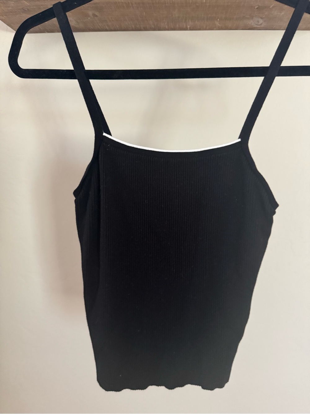 Divided Black Ribbed Tank Top with White Trim